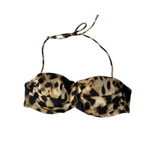 Victoria's Secret Bikini Top 32B Brown Animal Leopard Swim Strapless Twist